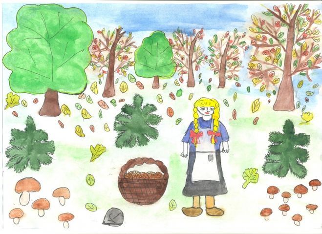 Рисунок-иллюстрация к рассказу Корзина с еловыми шишками