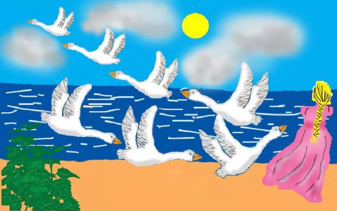 Рисунок-иллюстрация к сказке Дикие лебеди