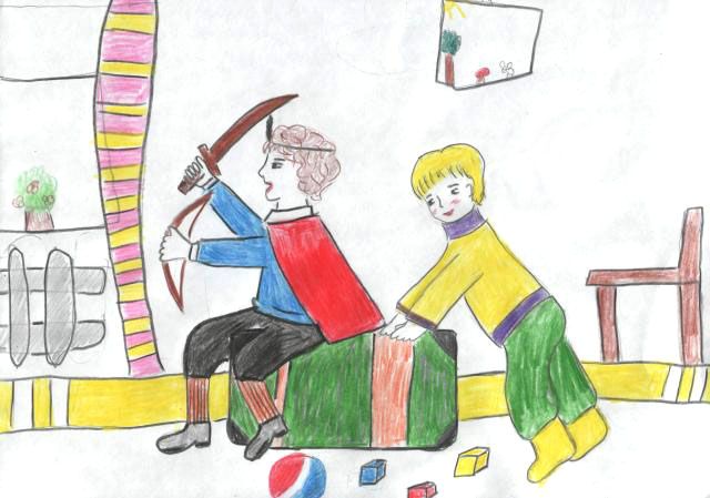 Рисунок-иллюстрация к сказочной рассказу Чук и Гек