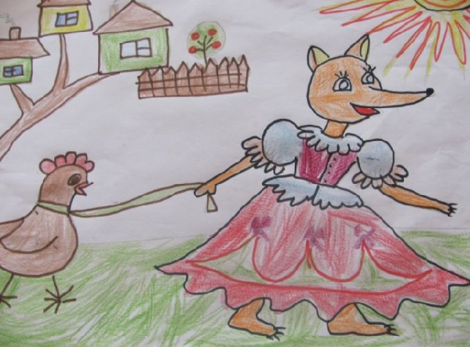 Рисунок-иллюстрация к сказке Лисичка со скалочкой