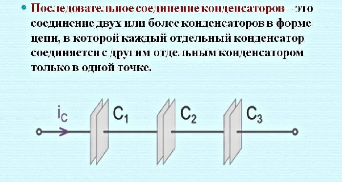 Последовательное соединение конденсаторов – формула, общая емкость .