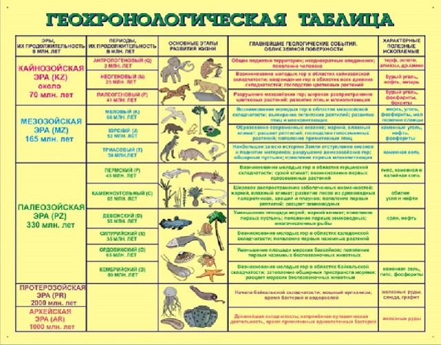 Геохронологическая шкала (таблица), панорама развития жизни