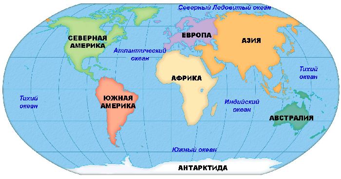 Карта мира, части света