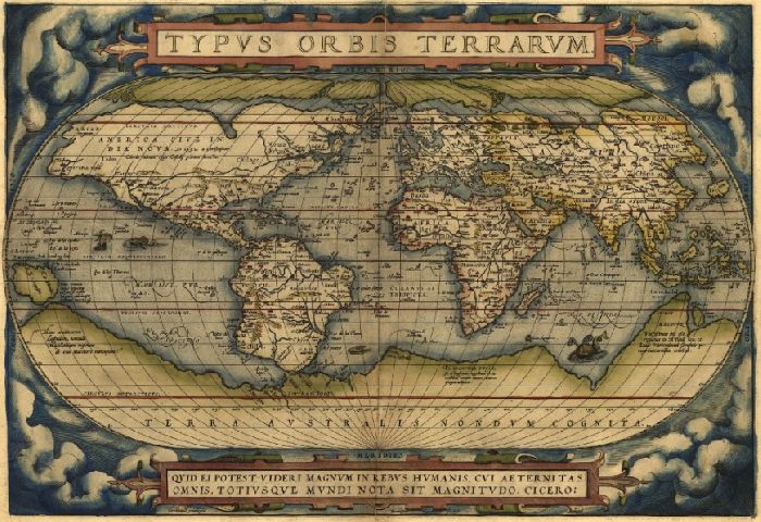 Карта мира Абрахама Ортелия 1570 года