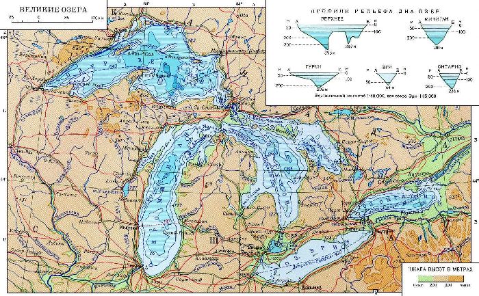 Великие Американские озёра на карте