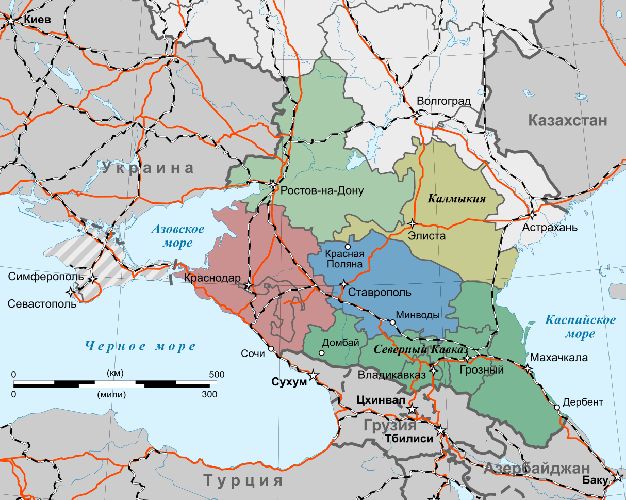 Северный Кавказ на карте