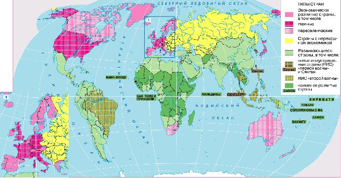 Развитые страны мира на карте