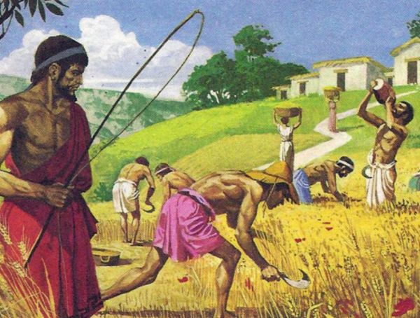 Хозяин бьёт своего раба плетью в Древнем Риме