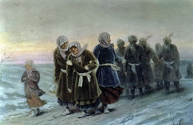 Возвращение крестьян с похорон зимою. В. П. Перов 1880 год