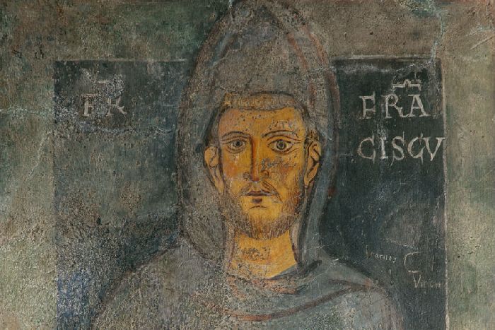 Изображение Франциска Ассизского на стене монастыря св. Бенедикта в Субиако