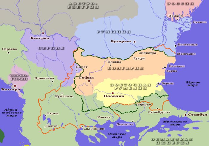Карта распределения территорий по Сан-Стефанскому договору