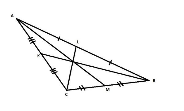 Три медианы в треугольнике