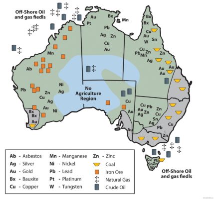 Полезные ископаемые и рельефы в австралии