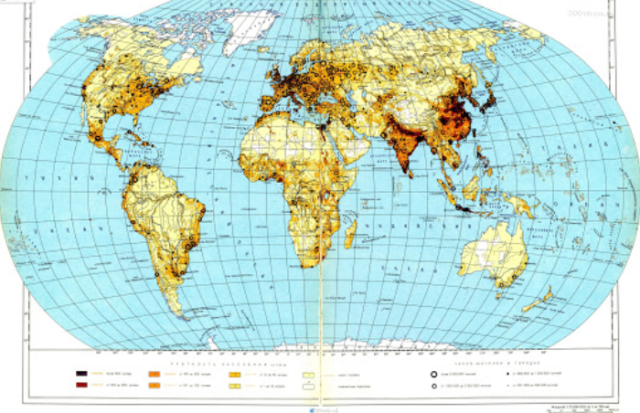 Плотность населения мира на карте
