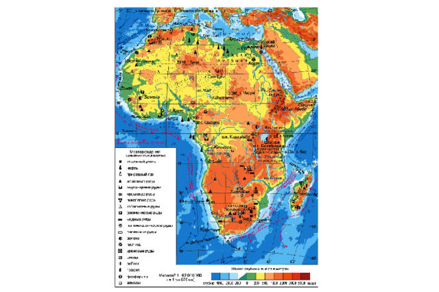 Рельеф Африки на карте